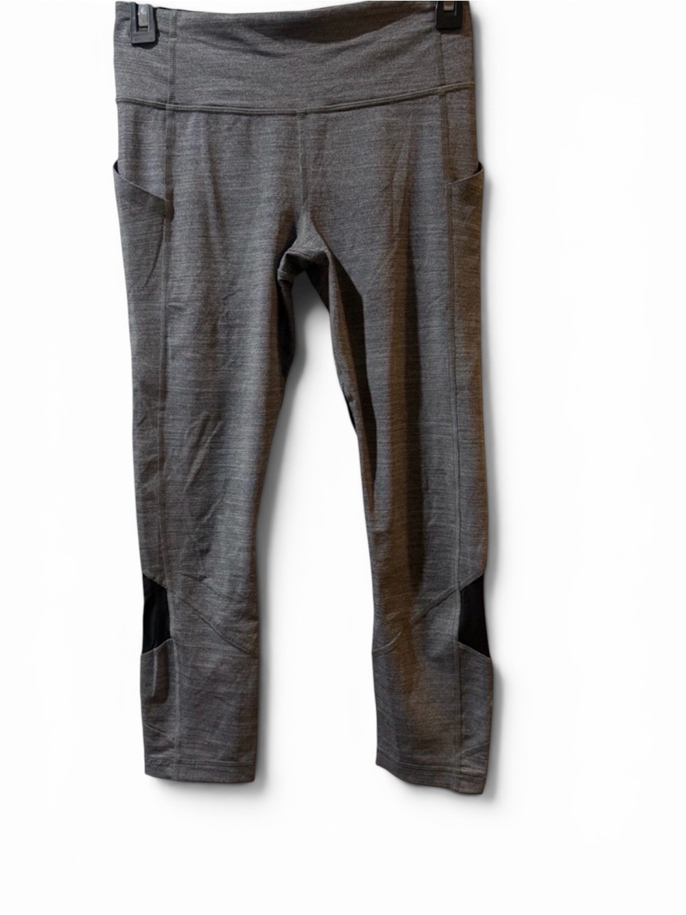 Lululemon Gray Running Crop Leggings Side Pockets Zip Pocket Size 4 Est